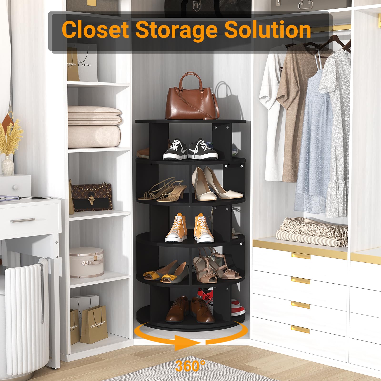 Snapklik.com : Rotating Shoe Rack Tower, 7-Tier Spinning Shoe Rack 360 ...