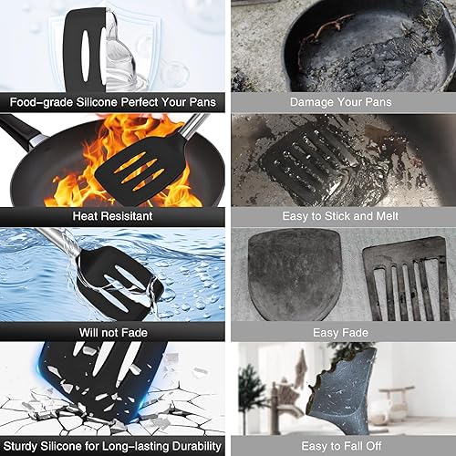 Miniatura 4 de Juego de utensilios de cocina de 27 piezas, resistentes al calor, antiadherentes a 446 F, juego de utensilios de cocina con mango de acero