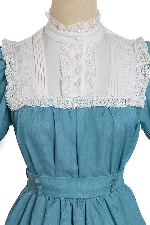 Edwardian Dress for Women 1900s Long Sleeve Victorian Dress Medieval Renaissance Costume Two-Piece Shirt Skirt Suit M Blue