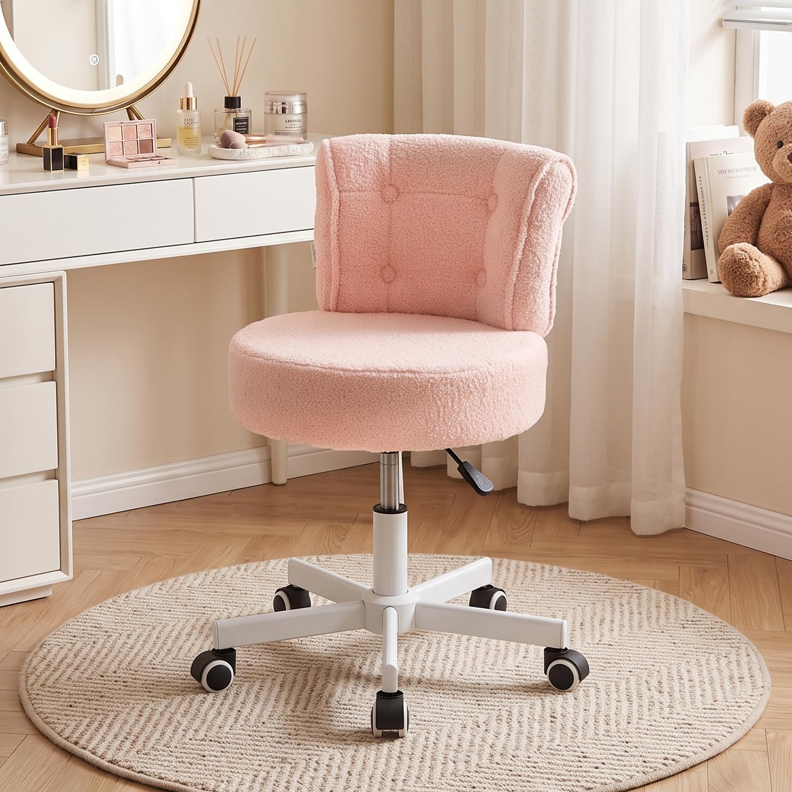Warmiehomy Dressing Table Chair, Makeup Desk Chair for Bedroom Teddy Pink