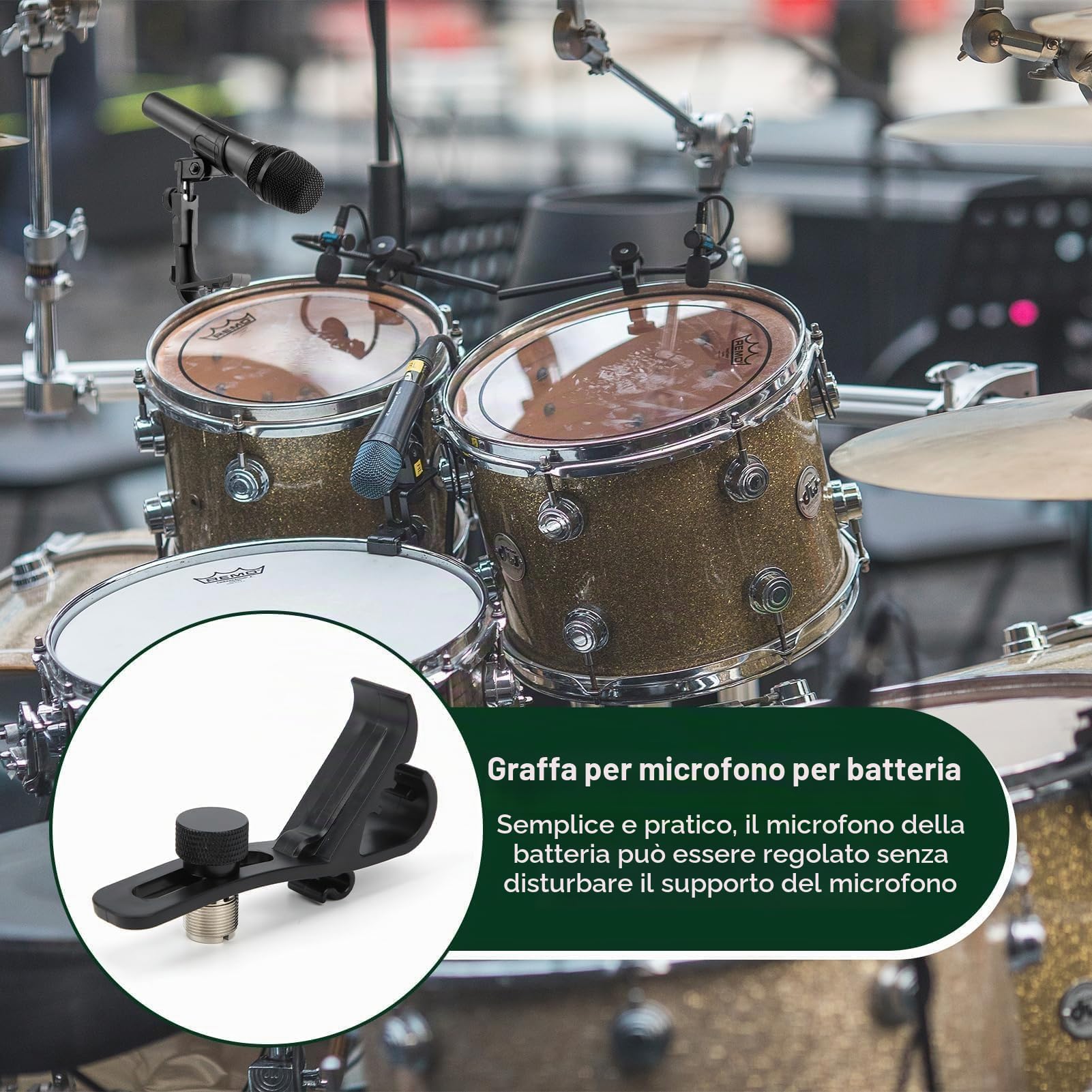 Drum Microphone Clip, 4Pcs Clip per Batteria per Microfono a Tamburo Morsetti Supporto per Tamburo per Microfono Antiurto Accessori per Microfoni per Bordo Tamburo