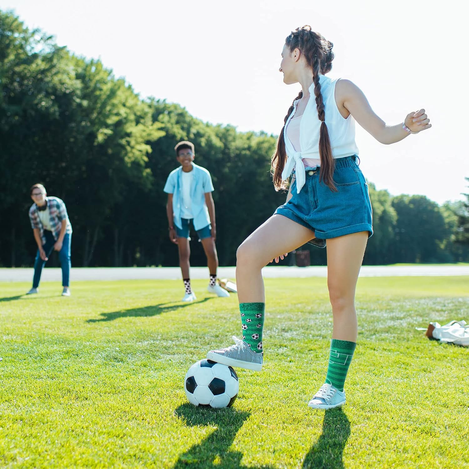 Coume 3 Pairs Christmas Funny Soccer Gifts for Men Novelty Soccer Socks Bulk Breathable Non Slip Boys Sports Crew Socks for Christmas Stocking Gifts Goodie Bag Fillers Party Favors - Image 4