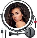 Auxmir 5000mAh Miroir de maquillage mural rechargeable, 1X/30X Miroir grossissant double-côté avec lumière, 9" Miroir de Vanité éclairé avec 3 Modes de couleur, tactile variable, 360° Bras étendu pivotant, Adaptateur de puissance Chrome et 2 pinces inclus/ 3 Co. variable