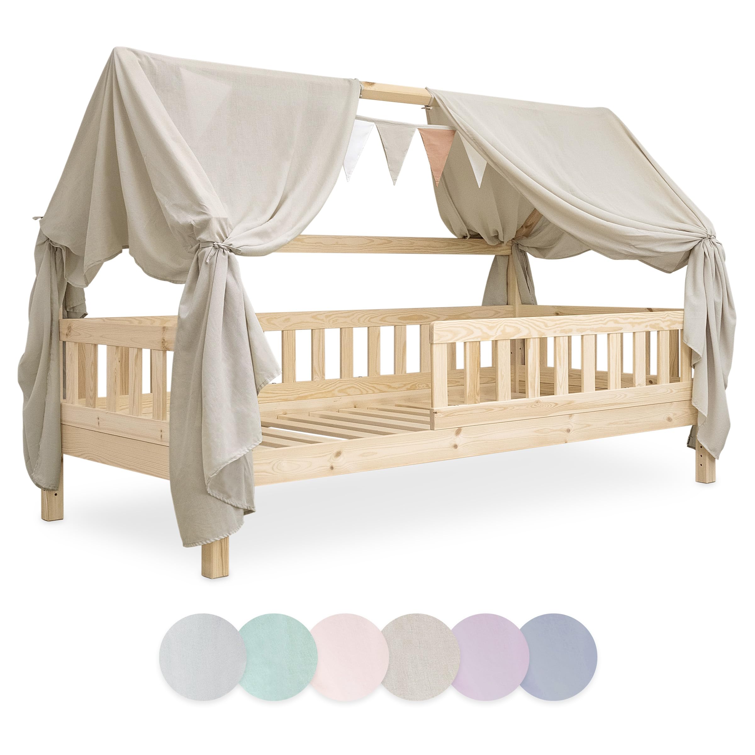 Ehrenkind® Kinderzimmer-Deko-Set: Betthimmel & Wimpelkette für magische Momente | Oeko-TEX Zertifiziert | Kinderzimmer Deko | Betthimmel Kinderzimmer, 120x200 Beige