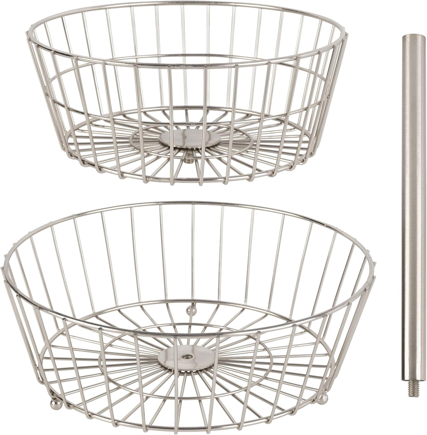 Gourmet Basics by Mikasa Geneva 2-Tier Countertop Fruit Basket Nickel-Finish Metal Storage Stand for Kitchen Countertop Organization, Produce Display