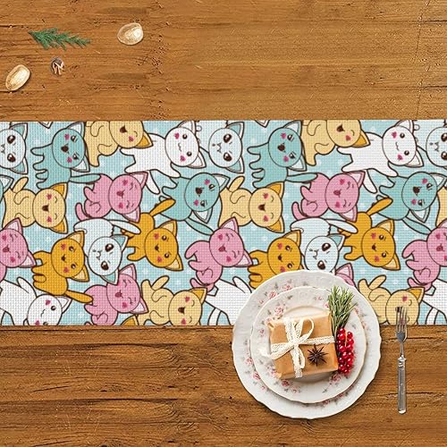 Miniatura 5 de Camino de mesa de Navidad con dibujos animados kawaii, diseño de gatos, decoración de mesa de comedor, decoración de Navidad, decoración del hogar,