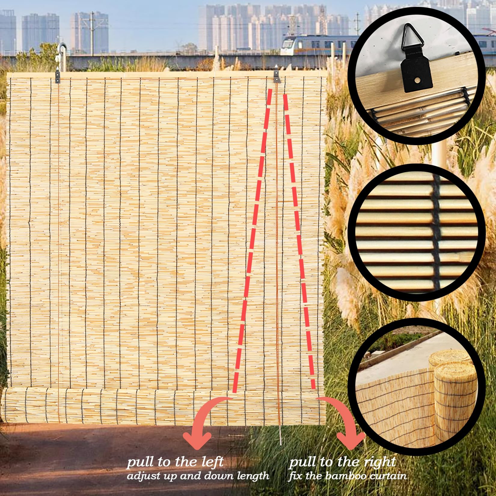 Rideau de Roseau Store en Bambou Exterieur Stores en Paille Naturelle Parasol Isolation Thermique,Jardin -Extérieur, Installation au Plafond ou au Mur,Personnalisable