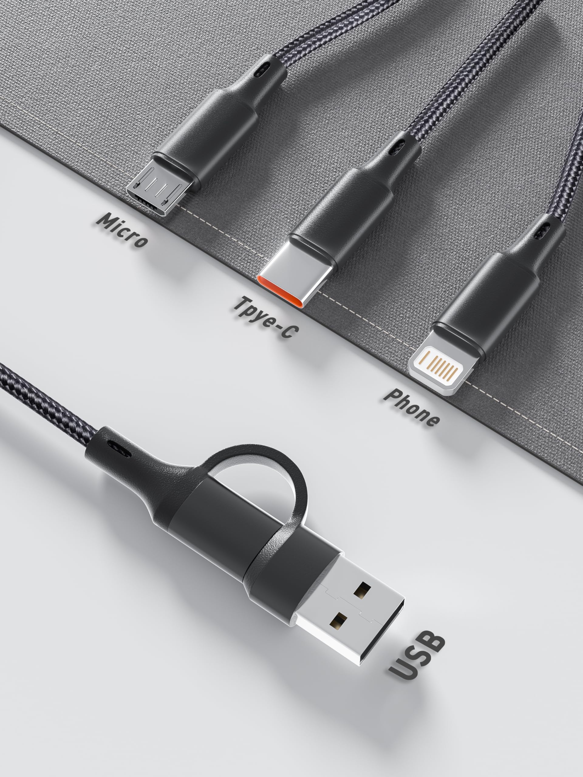 tigratigro Multi Cavo di Ricarica, 4 in 1 Multiplo Cavetto [1.2M] Multiplo Cavetto con Micro USB Tipo C Light-ning Micro interfaccia, con Adattatore USB C Femmina a USB Maschio