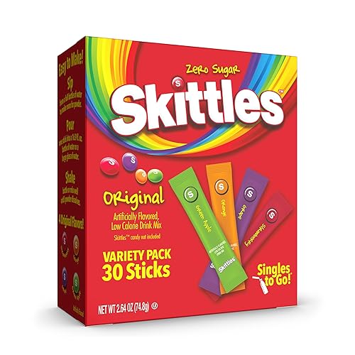 Skittles Singles To Go - Paquete variado, mezcla de bebidas en polvo, cero azúcar, bajo en calorías, incluye 4 sabores manzana verde, fresa, uva,
