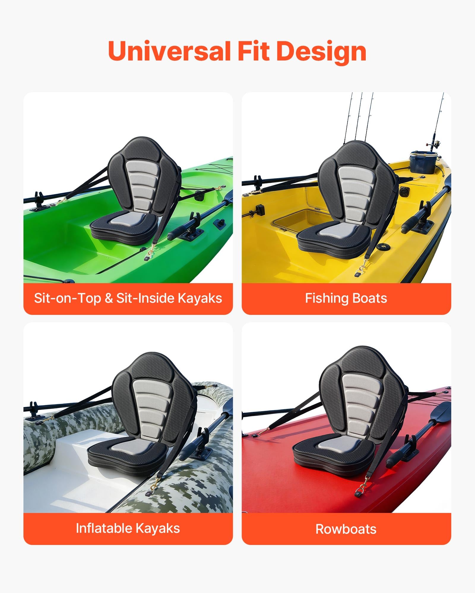 VEVOR 1 x Kajaksitz 65 mm Dicke, Gepolsterter Sitz für Stand-Up-Paddleboard, Bootssitz mit Rückenlehne & Aufbewahrungstasche & Verstellbaren Gurten für SUP Kanu Angelboot Aufblasbares Kajak