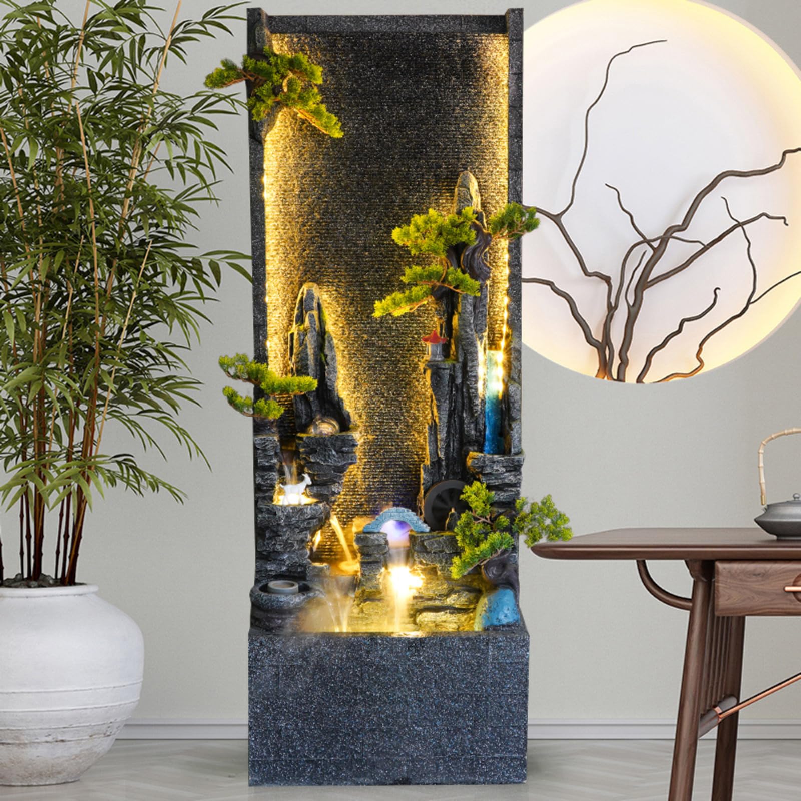 Fontanna wodospadowa bonsai z podświetleniem LED (C)