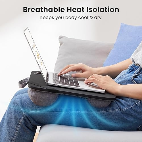 Miniatura 4 de HUANUO Escritorio de regazo para laptop, se adapta a laptops y tabletas de hasta 15.6 pulgadas, escritorio portátil con cojín, soporte para teléfono
