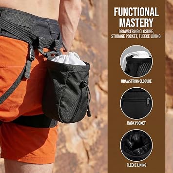 Climbing Chalk Bag for Rock Climbing - with Chalk Ball - Adjustable Black Chalk Bag Bouldering for Rock Climbing Equipment