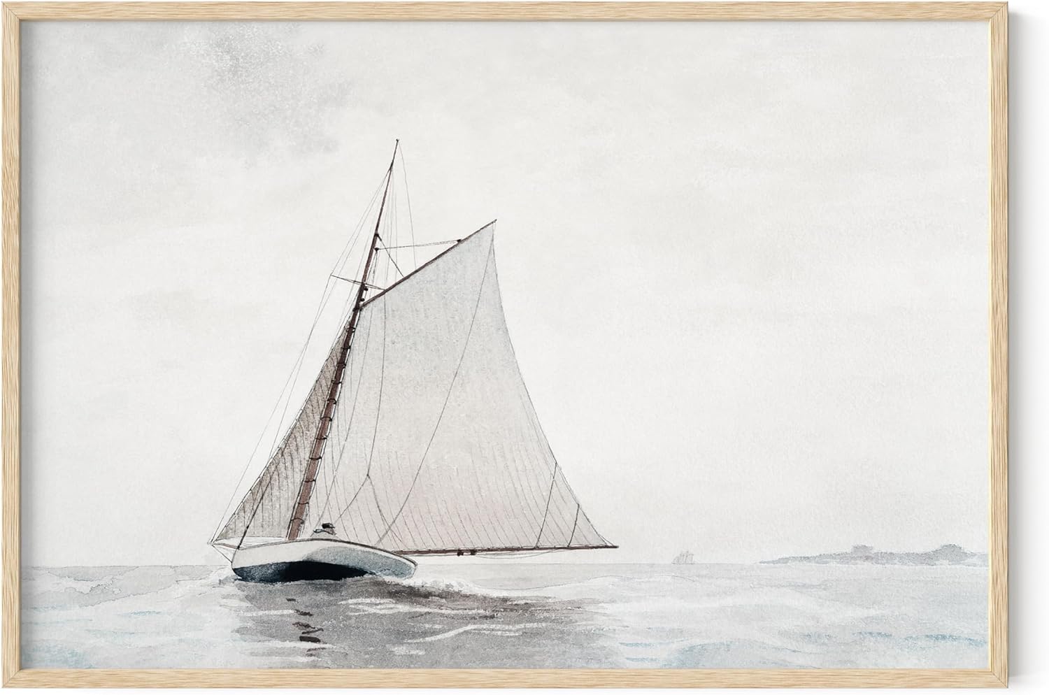 HAUS AND HUES Sailboat Wall Art - Vintage and Modern Frame Wall Art Collection, Nautical wall art, Landscape, and Antique Inspired Pieces for Every Room (Beige Frame, 24x36)