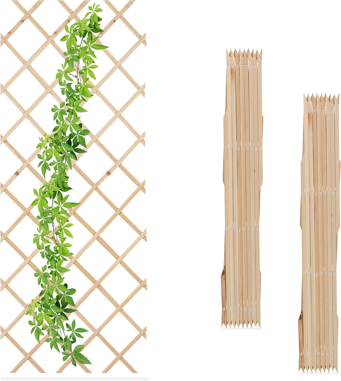 Relaxdays Extendable Trellis, Set of 3, 180 x 90 cm, Wood, Trellis Climbing Plants, Wooden Grid Wall, Trellis, White