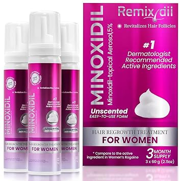 Minoxidil for Women | 5% Minoxidil For Women Hair Growth | Hair Regrowth Treatment | Unscented Topical Foam | Dermatologist Recommended | Clinically Proven Formula | 3 Month Supply