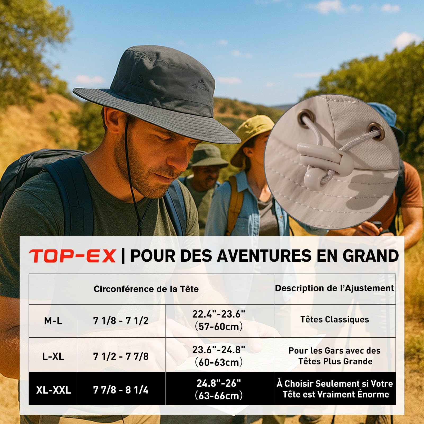 TOP-EX Chapeaux de Soleil Homme | Taille XXL-XXL | Étanche | UPF50+ | Protection UV | Bord Large | Bucket | Été | Voyage, Pêche, Randonnée | Têtes Grandes