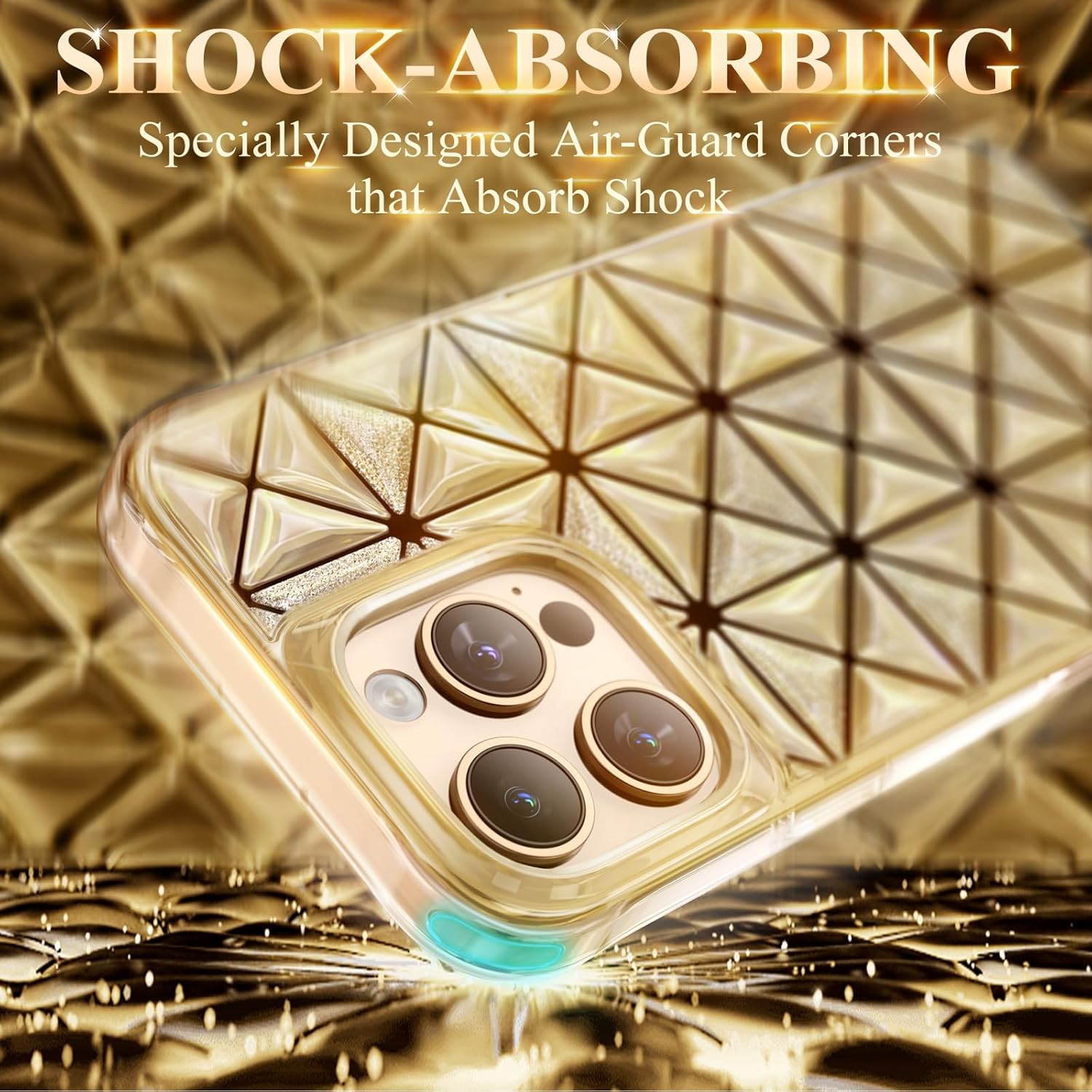 Case for iPhone 16 Pro, Shockproof Protection with Sparkling Glitter, Sparkle Rose Gold Phone Cover for iPhone 16 Pro