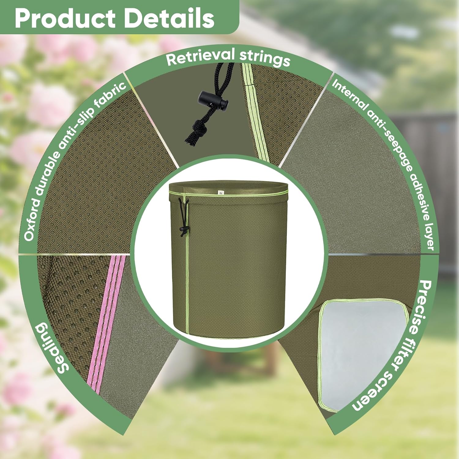 5-Gallon Filter Bags（6-Pack） with Anti-Slip Grip Buckets - Reusable All-Mesh Storage Bags with Top Opening for Hydroponics, Gardening, Brewing - Enhanced Non-Slip Dots for Secure Hold