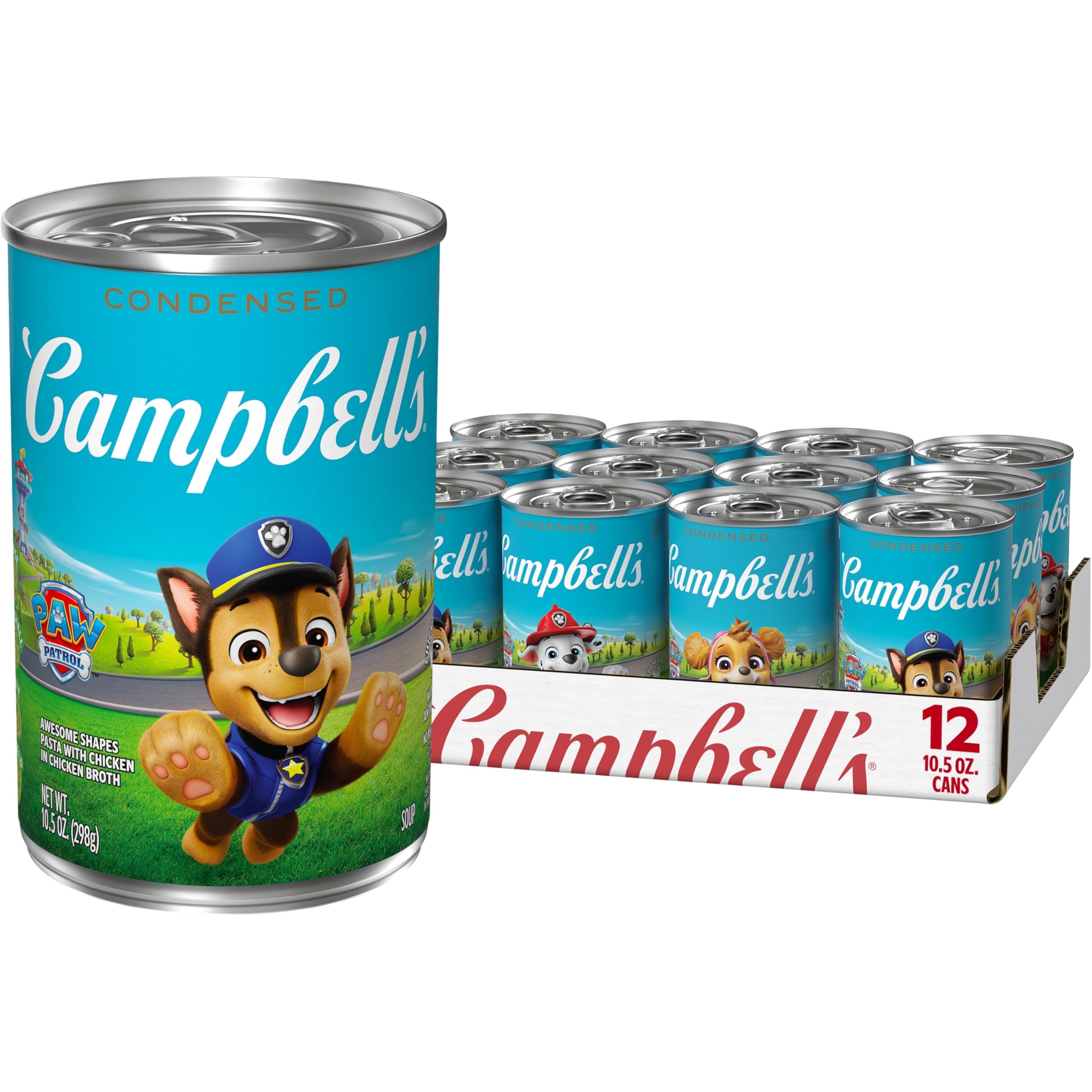 Campbell’s Condensed Kids Soup, Paw Patrol Awesome Shapes Pasta With Chicken in Chicken Broth, 10.5 oz Can (12 Pack)
