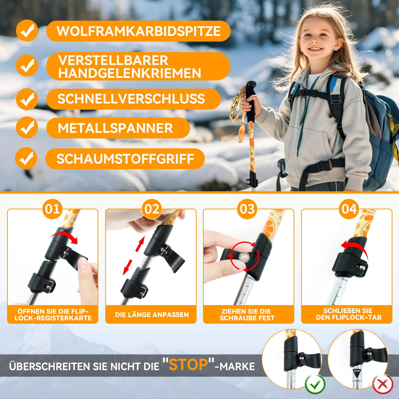 UnderwoodAggregator zusammenklappbare Trekkingstöcke für Kinder – leichte, verstellbare Wanderstöcke, 2er-Pack, zusammenklappbare Aluminiumstöcke für Kinder Wandern/Skifahren (6–12 Jahre)