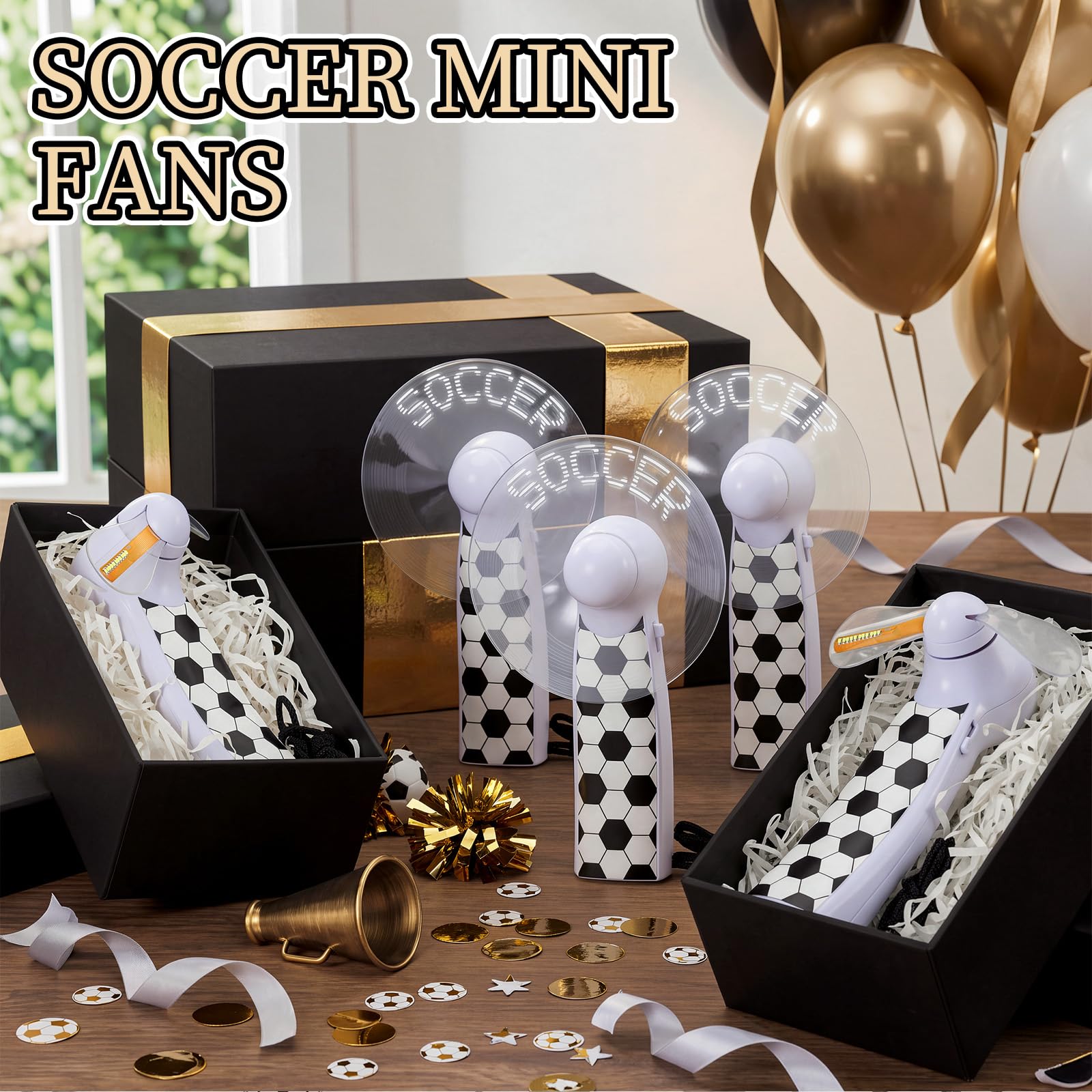 Zhengmy Mini ventiladores de fútbol con LED portátiles de mano a granel, regalos de equipo de fiesta de fútbol, pequeño ventilador alimentado por batería con cordón para refrigeración deportiva al