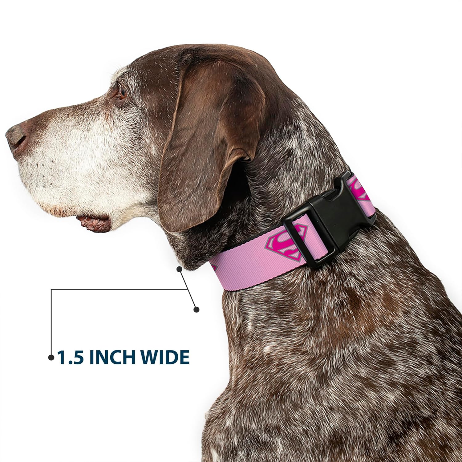 Buckle-Down Plastic Clip Collar - Superman Shield Pink - 1.5" Wide - Fits 18-32" Neck - Large