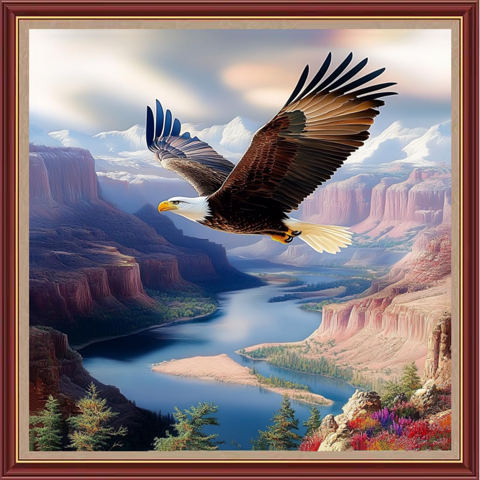 Dooxvey Cross Stitch Kits for Adults Beginners,Full Range of Cross-Stitch Stamped Kits Needlepoint Kits for Beginners Embroidery Kits 11CT Cross Stitch Patterns-Mountains Eagles Soaring 18x18 inch