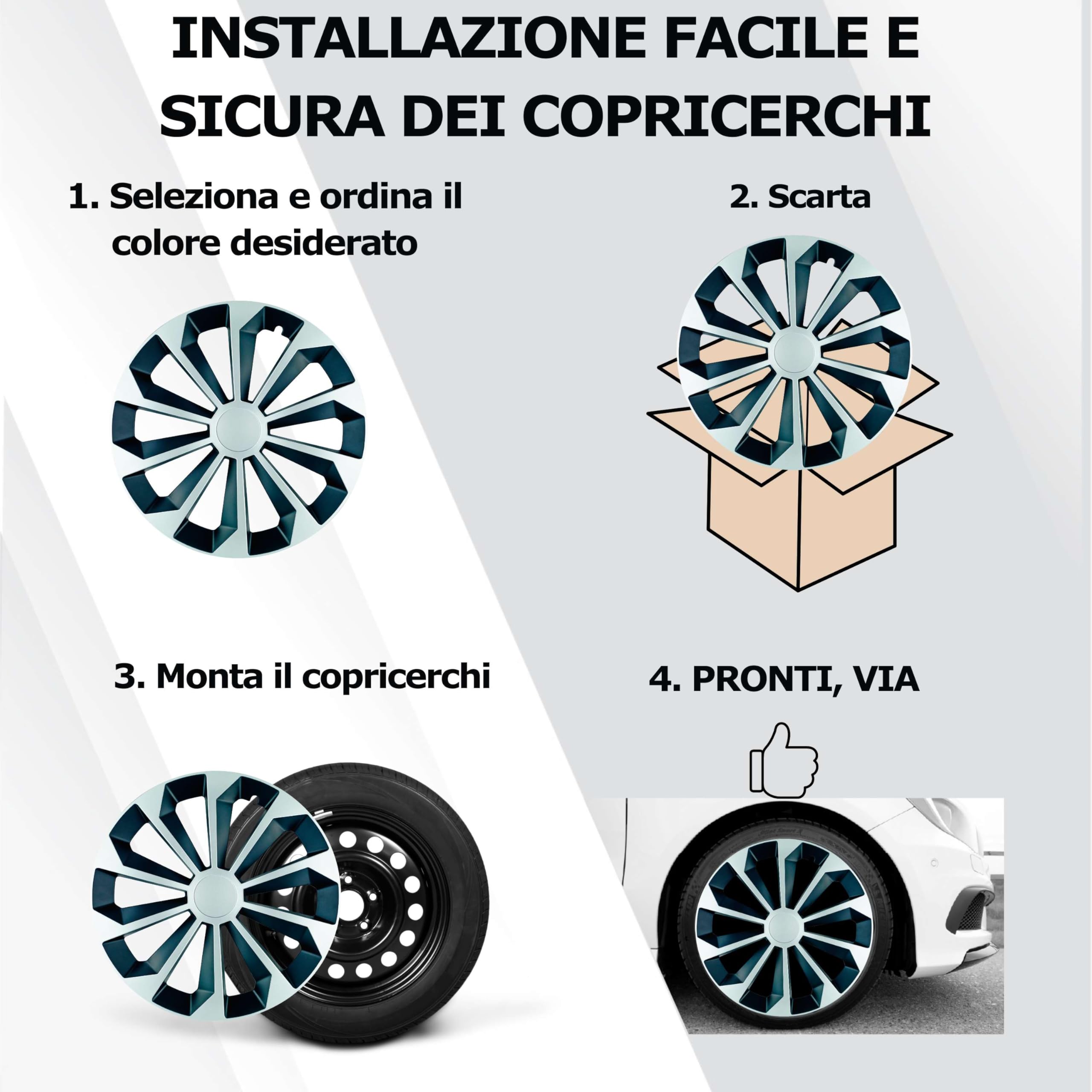 Albrecht Copricerchi 14 Pollici Argento/Nero Neri per Cerchioni in Acciaio - Borchie Pollici Fame in plastica di Alta qualità con Rivestimento a Strati - Made in EU