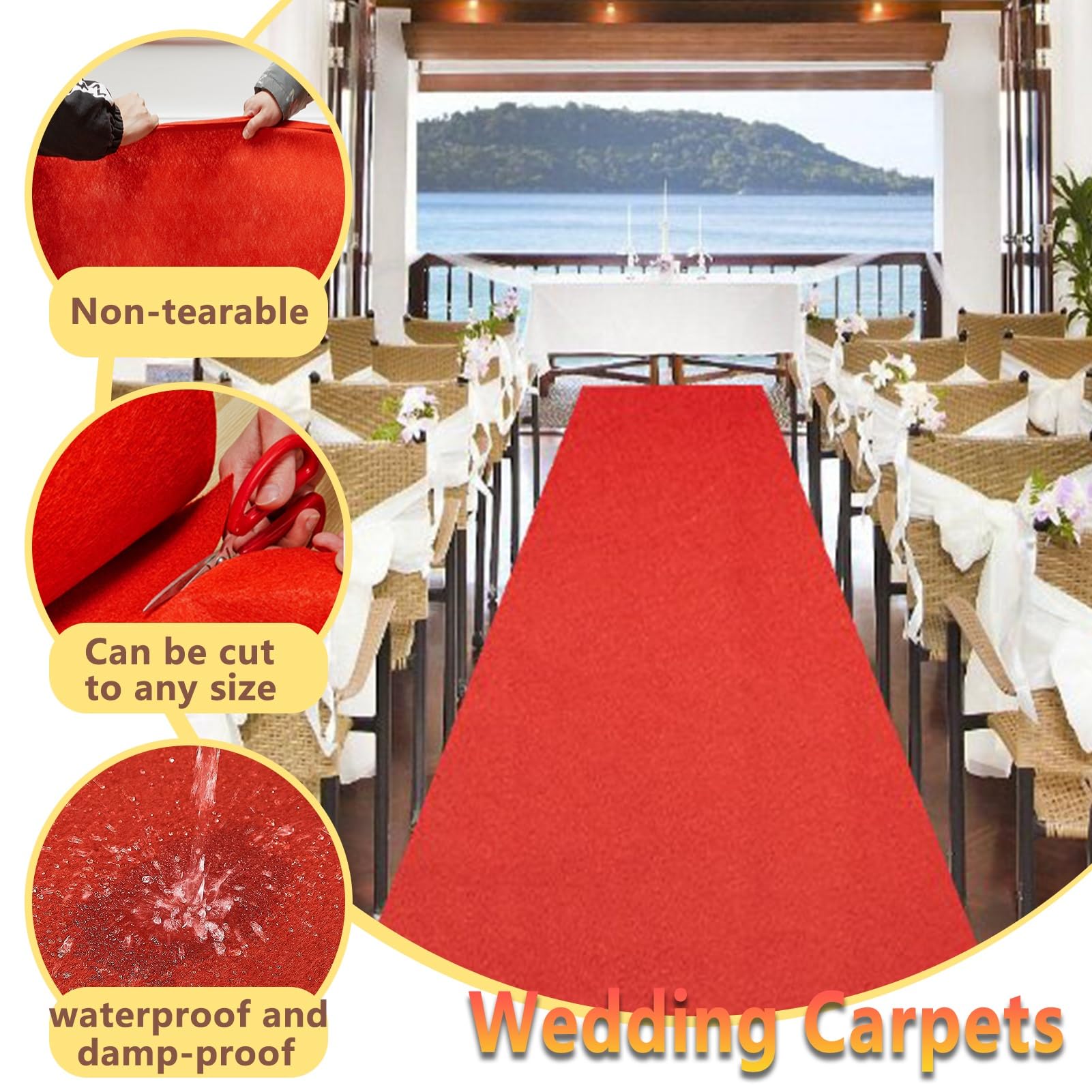 Roter Teppich-Gangläufer, 10m, 20m, 30m, 50m, Hochzeits-Gangläufer-Matte, verschleißfeste Braut-Laufsteg-Teppiche für Partys, Veranstaltungen, Hochzeiten und Zeremonien, Einweg-Teppich, zuschneidbar (