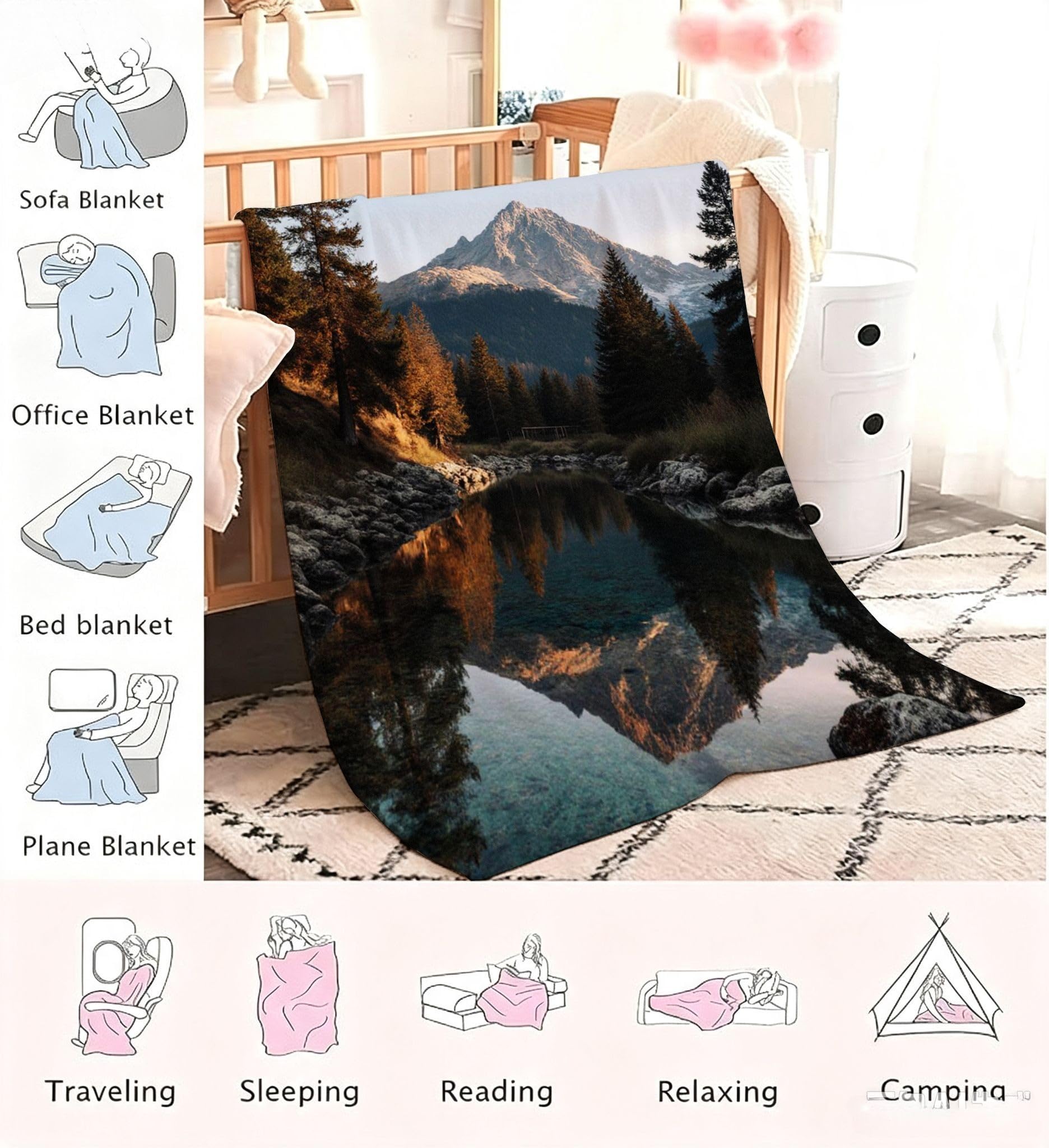 3D Druck Fleecedecke für Zwei 220x240 cm Schwarzer Berg a186 | Große Kuscheldecke für ein Zweisitzer-Sofa, geeignet für Erwachsene und Teens, maschinenwaschbar, langlebig und formstabil