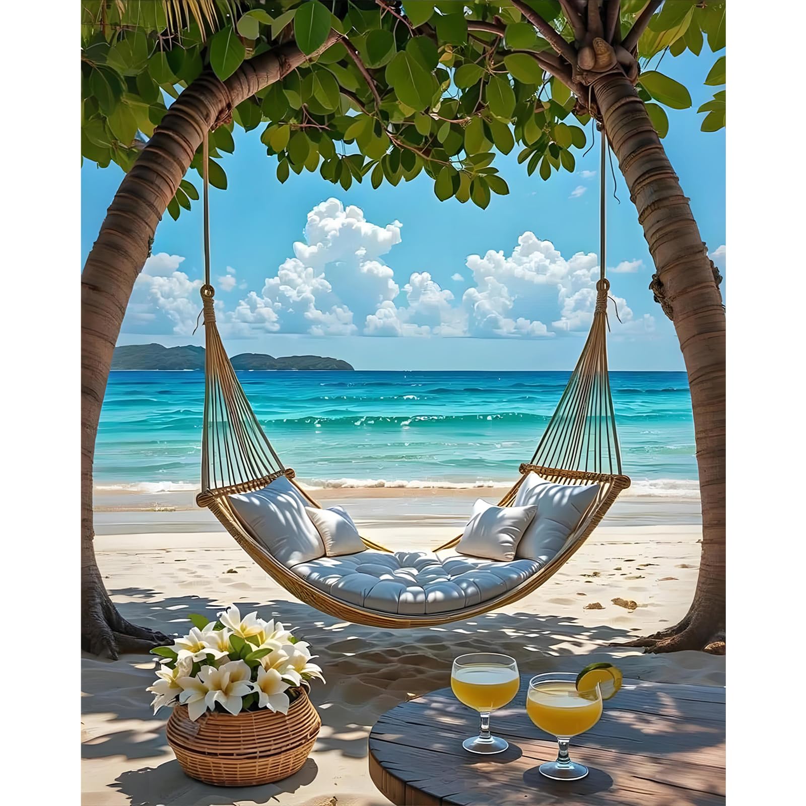 Camocin Art Paint by Numbers for Adults, Beach Adult Paint by Number Canvas Kits Without Frame, Seascape Oil Painting by Numbers Kit for Gift Home Wall Decor 16 x 20 Inch