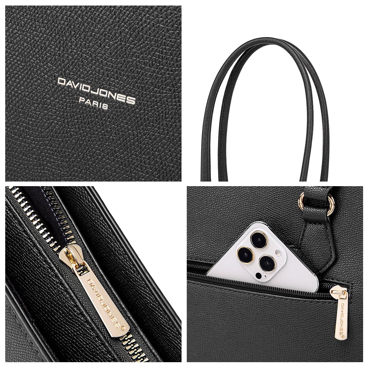 David Jones - Borsa a mano Tote da donna di grandi dimensioni XL - Borsa a spalla lezione scuola lavoro business formato A4 - similpelle PU con manico lungo - Shopper borsa computer