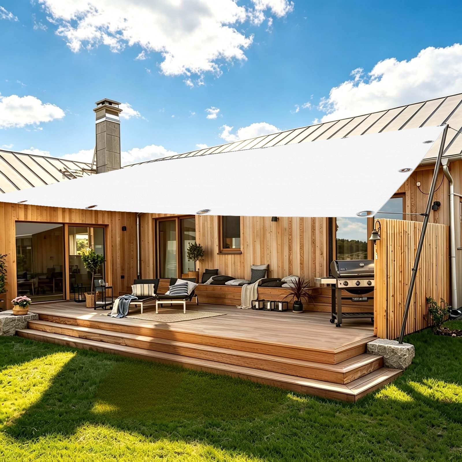 Protection solaire de patio 400x900 cm blanc avec œillets contre la chaleur