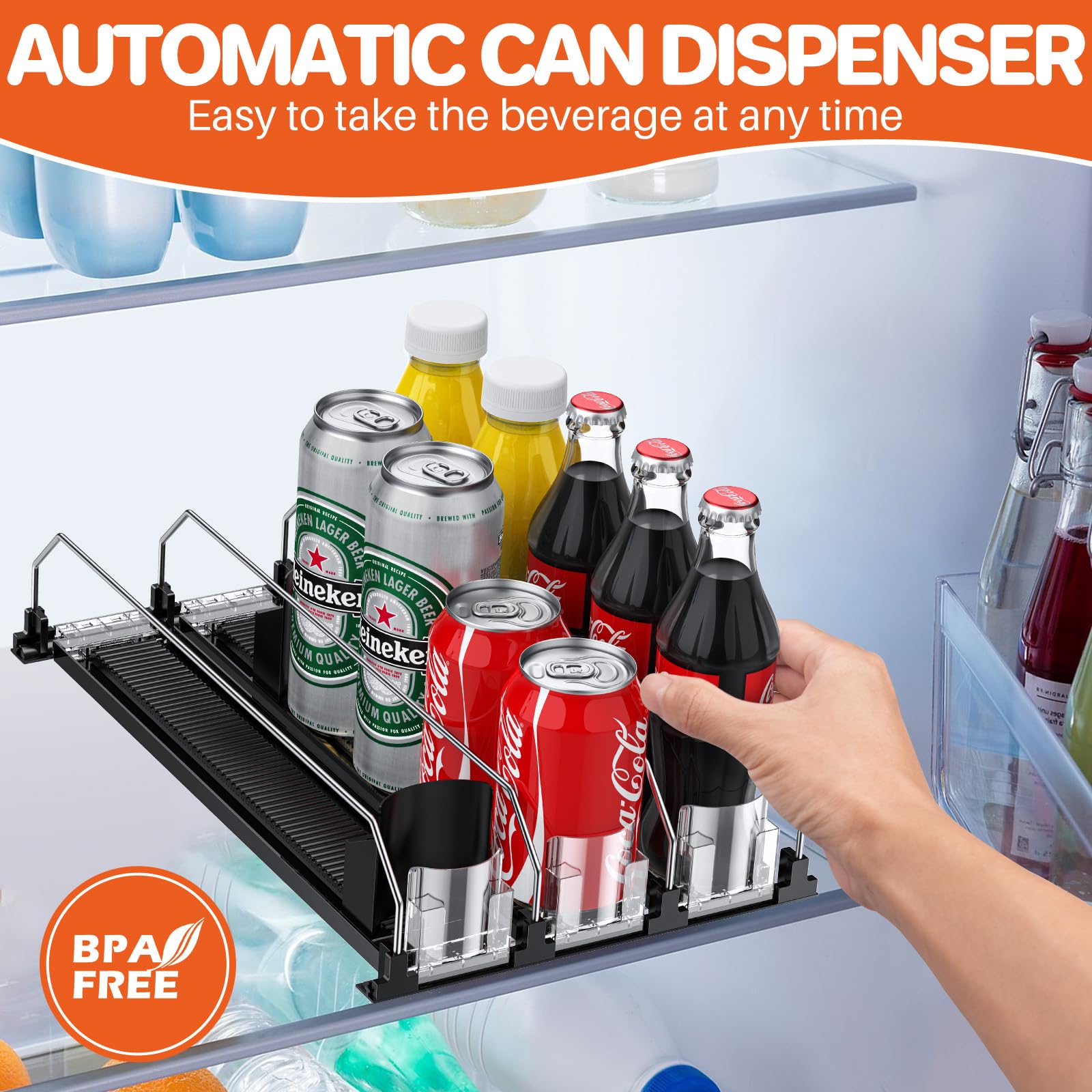 Distributeur Canettes Frigo Accwork - 3 Rangées Pour 12 Canettes - Système Poussoir Automatique - 31cm Profondeur
