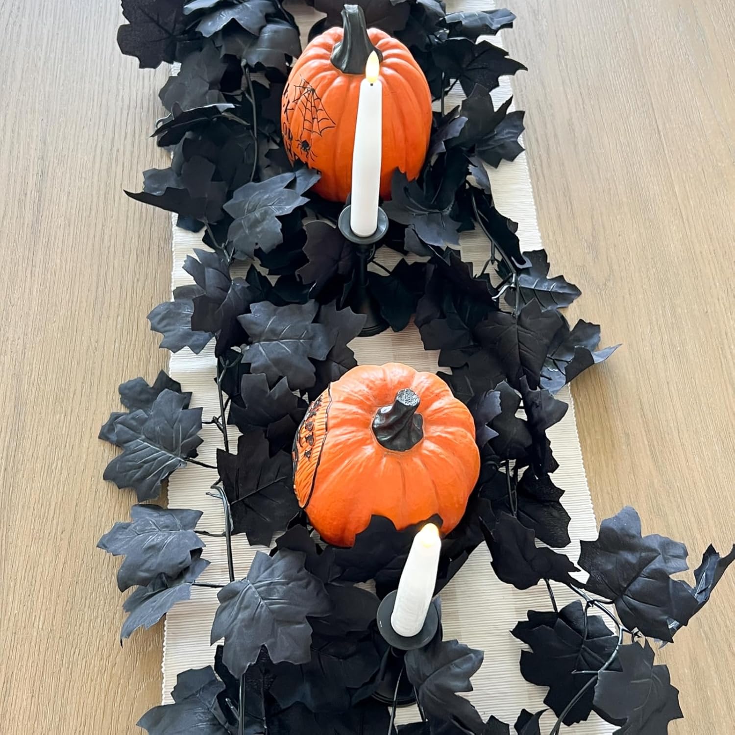 CQURE 8 Pack Black Fall Leaf Garland,Total 35.4Ft Halloween Garland Hanging Vines Artificial Fall Maple Leaves Thanksgiving Decor for Home Wedding Fireplace Christmas - Image 7