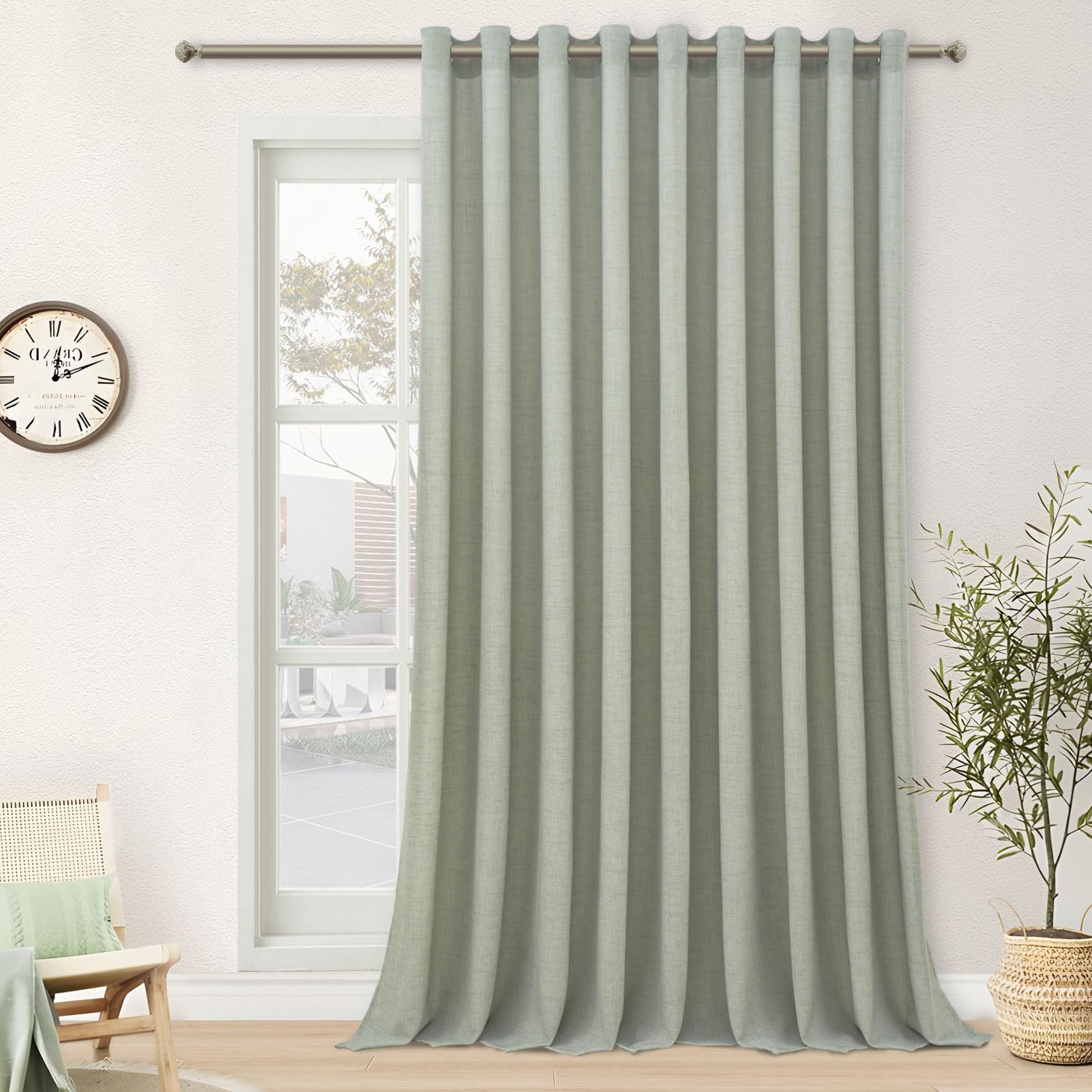 MRTREES Green Linen Voile Eyelet Curtain 90 Inch Drop, Single Sheer Net Door Curtain for Bedroom and Living Room, 1 Panel Semi-Transparent Window Treatment 228x228 CM 90x90 Inch Sage Green