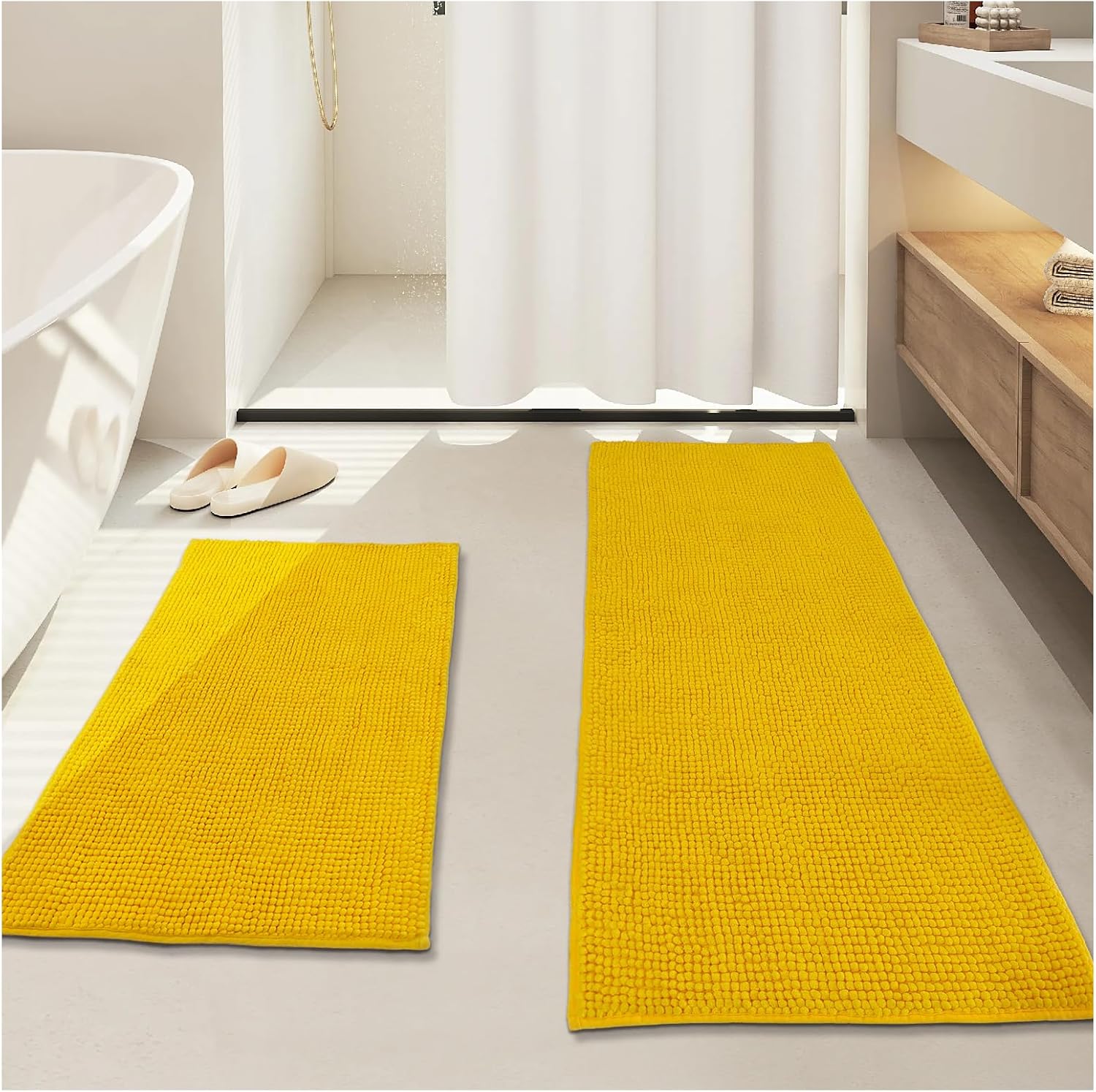 Civkor Bathroom Rugs Sets 2 Piece Yellow Runner Long Bath