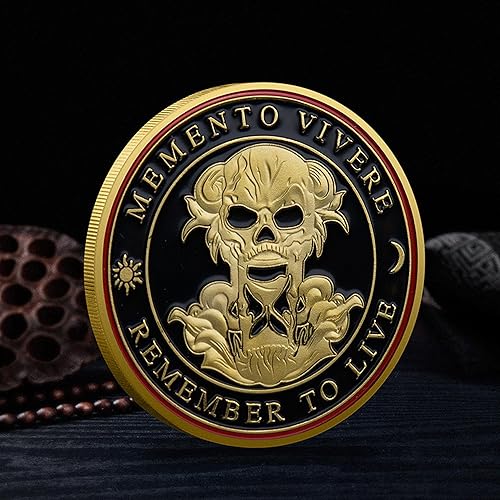 Miniatura 2 de Moneda Memento Mori y Memento Vivere elegantemente elaborada acepta el estoicismo con recordatorios atemporales