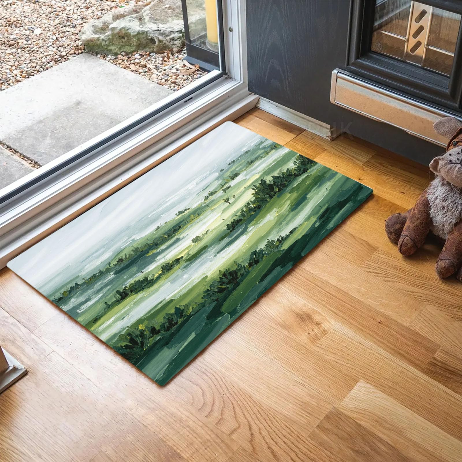 Paillasson intérieur entrées vert olive antidérapant style peinture à l'huile