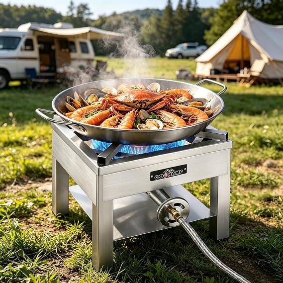 COOKAMP Stainless Steel Burner Propane Burner, 260,000BTU High Pressure Outdoor Propane Cooker, Heavy Duty Gas Burners for Outdoor Cooking For Turkey Fry, Seafood Boil(Stainless Steel) SS1750