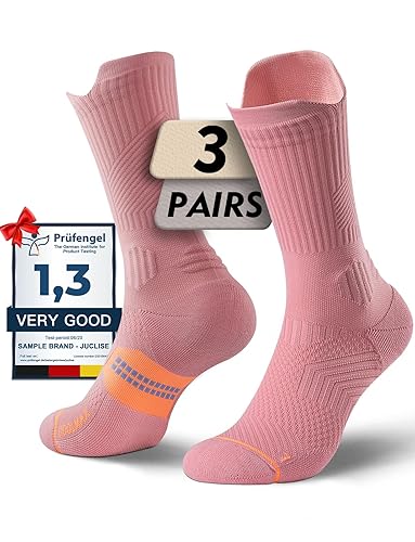 Juclise Womens Coolmax Bamboo Viscose Compression Running Crew Socks, Moisture-Wicking Anti-Blister Hiking&Gym Athletic - Large - Dusty Pink
