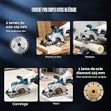 Sega Circolare Mini Senza Spazzole per Makita 18 V, senza spazzole con 3 lame, occhiali di protezione, guanti e 2 chiavi, taglio obliquo 0-45° per piastrelle, legno e plastica (senza batteria) - 8