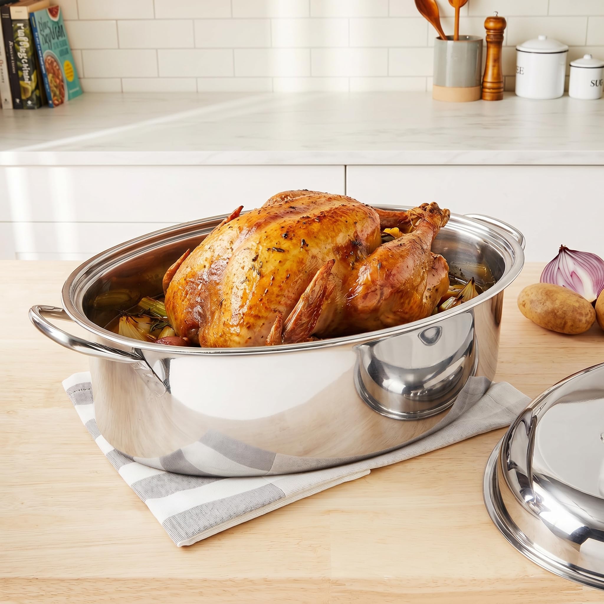 RIM.ARK Front oval compact tops美品 Fox Run 10-Quart Stainless Steel Oval Roaster Set, Pot, Lid, and
