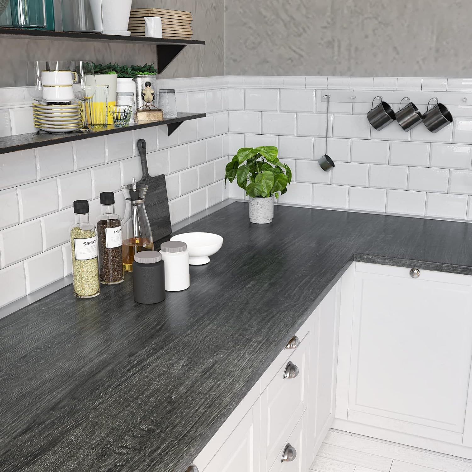 CRE8TIVE Dark Grey Wood Contact Paper 24"x118" Wide Peel and Stick Wood Grain Wallpaper Self Adhesive Waterproof Removable Thick Rustic Wood Vinyl Paper Roll Durable for Bathroom Countertops Cabinets