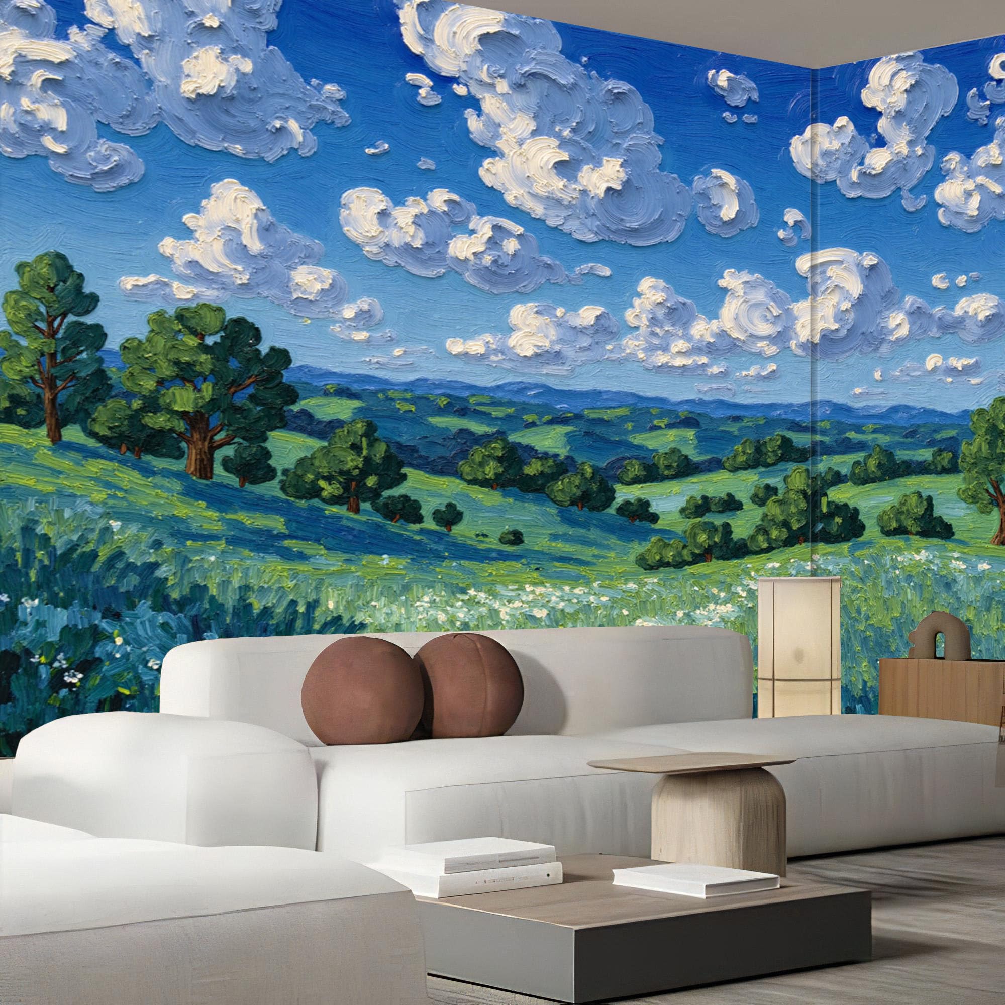 Papier peint peinture à l'huile prairie forestière - Panoramique 3D 250X175cm