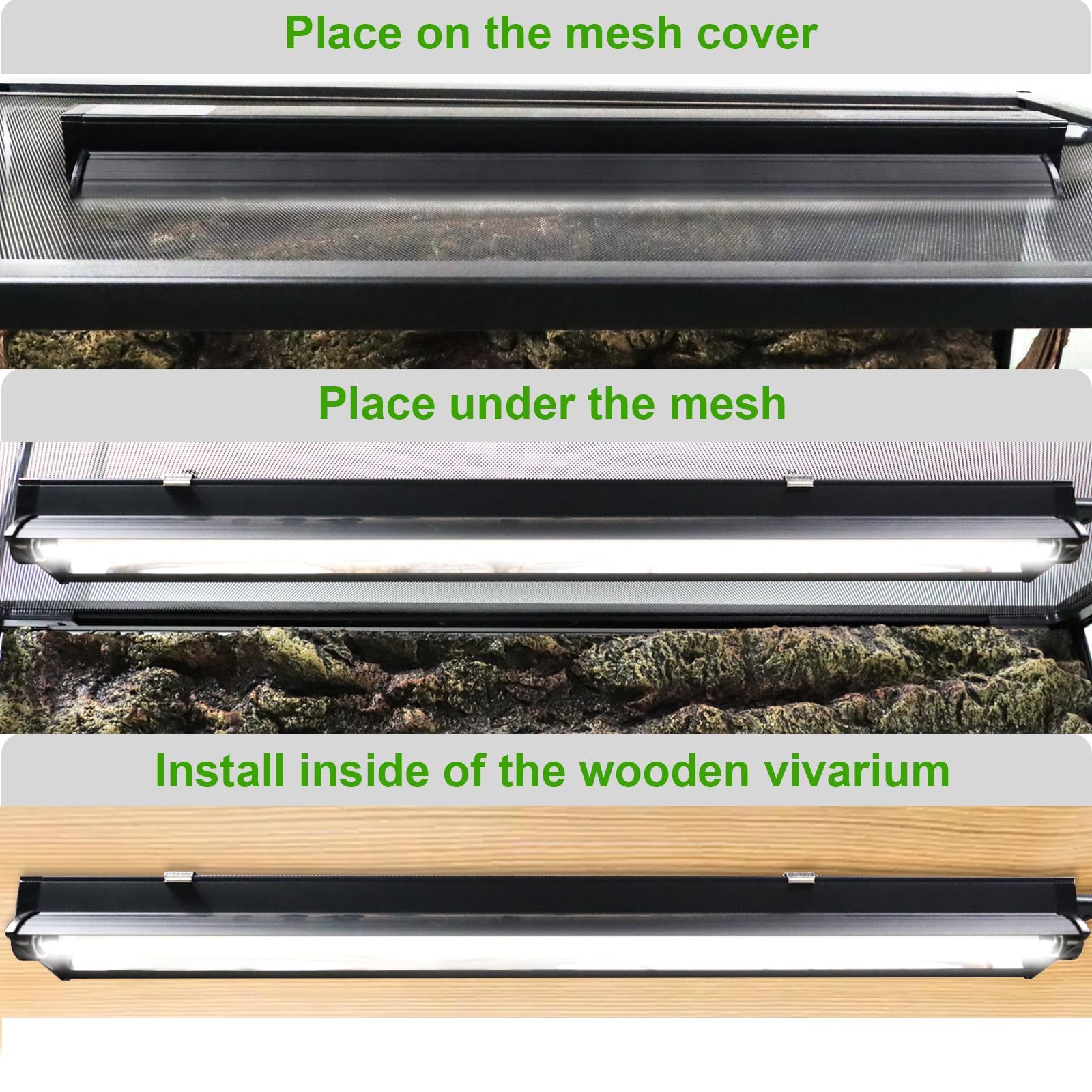 Aiicioo T5 HO UVB Reptile Light Fixture 5.0 8W Light Combo Kit 12 Inch Light Fixture Reptile Terrarium Hood with 8W Reptile Light Bar for Bearded Dragon Lizards Turtle Tank - image 7