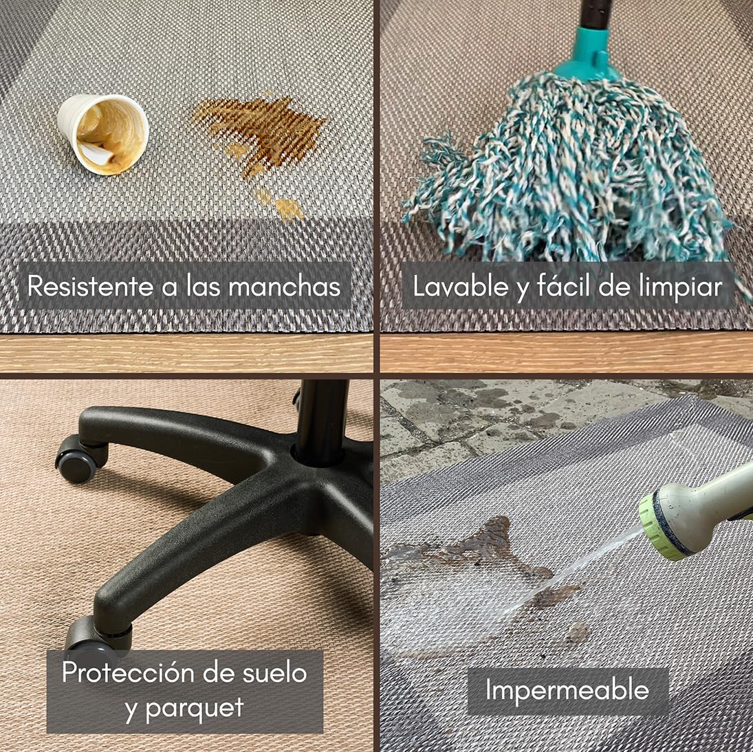 Tappeto Cucina vinile in tessuto Intrecciato Premium Lavabile, Antiscivolo, Antimacchia ed Extra Piatto. Tappeti Runner per Corridoio e Cucina di Massima Qualità Grigio con bordura 60x90 cm STORESDECO