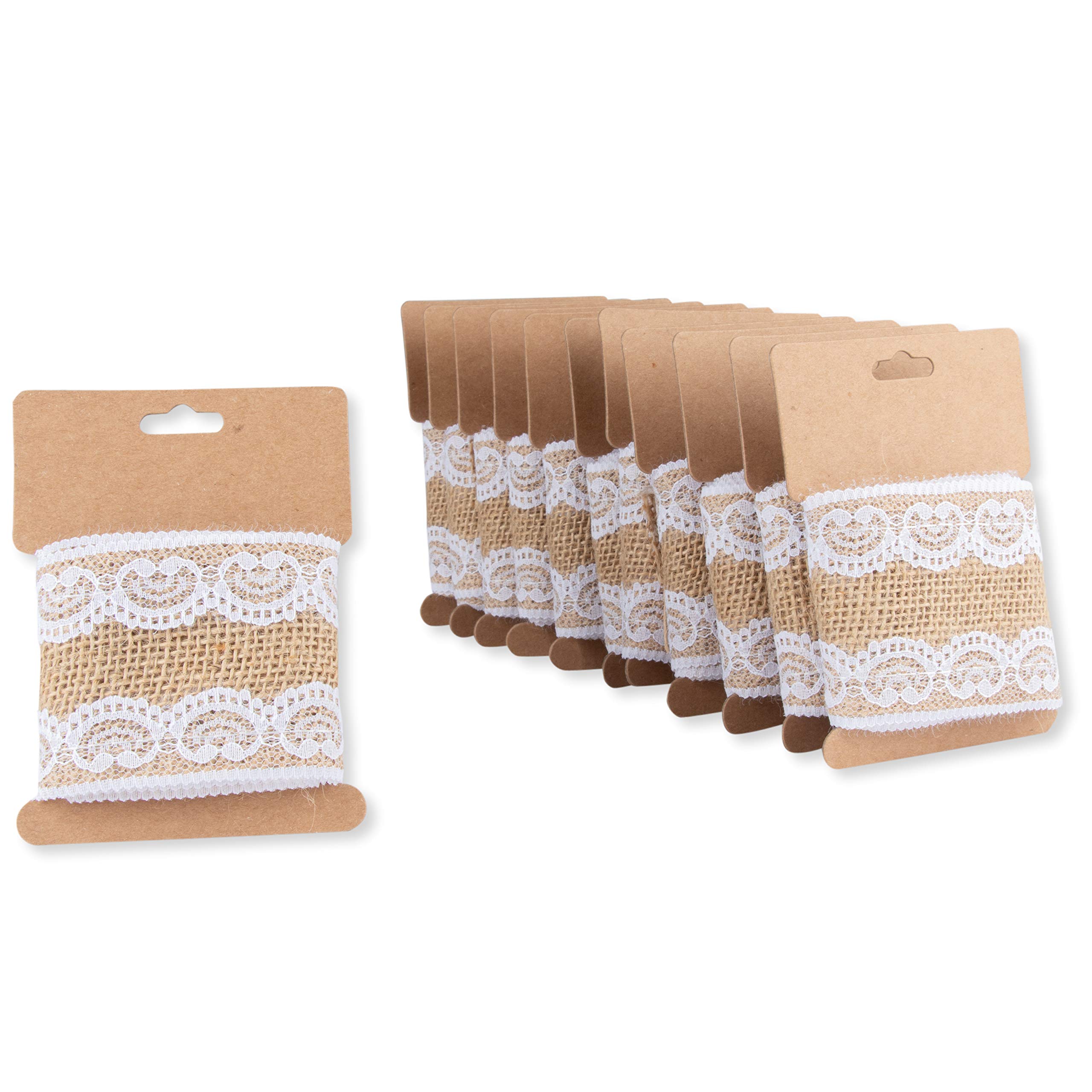 Burlap Ribbon with White Lace, 1.09-Yard Roll (Brown, 2.44 in,12-Pack)