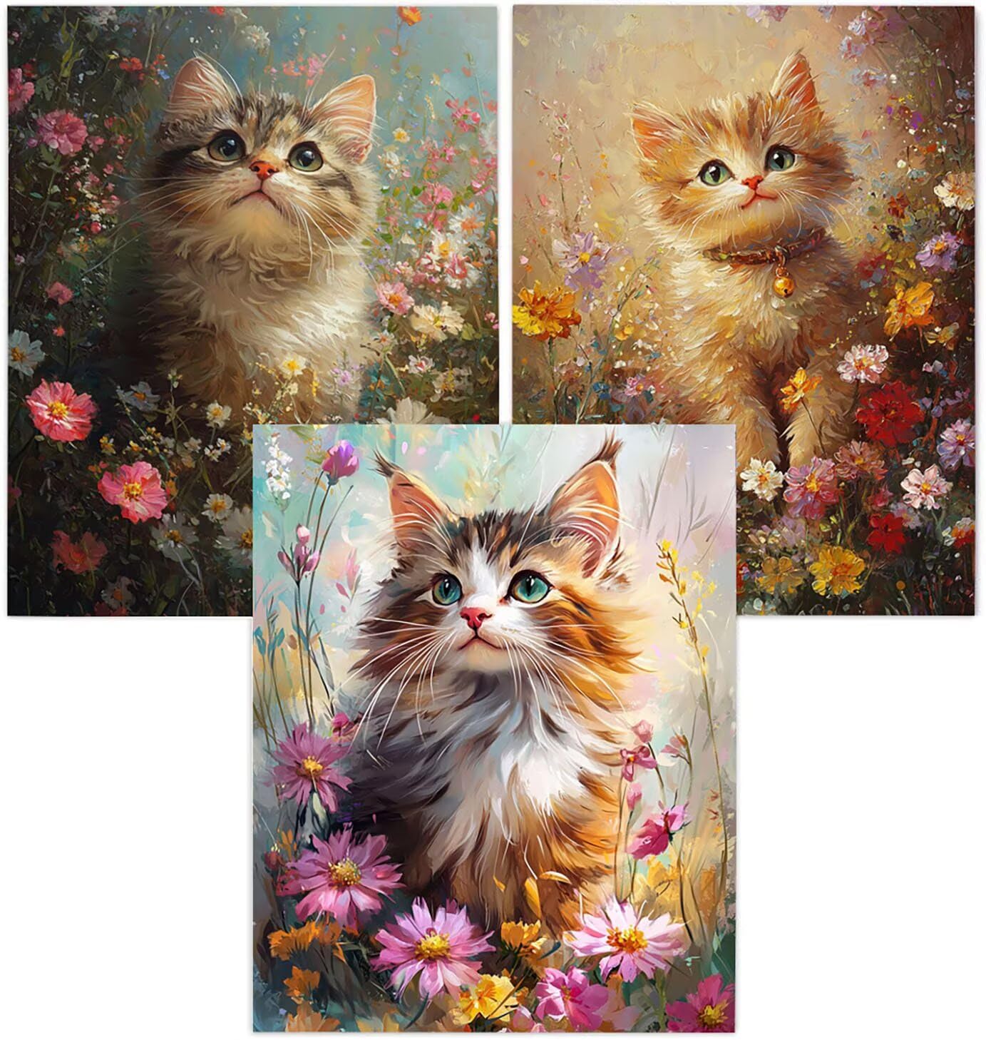 Generico Cnyaunfi 3 Pezzi Gatto Pittura Diamante Fai-Da-Te, 5D Beige Diamond Painting Kit Completo per Hobby Creativi Adulti, Per La Decorazione Della Parete Di Casa 50x70cm YF-3536